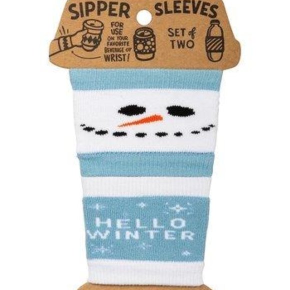 NWT Blue & White Snowman 'Hello Winter' Sipper Sleeve - Set of Two - Picture 1 of 1